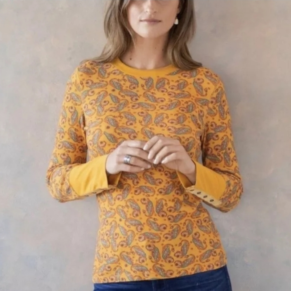Women’s Mustard Paisley Long-Sleeve Top